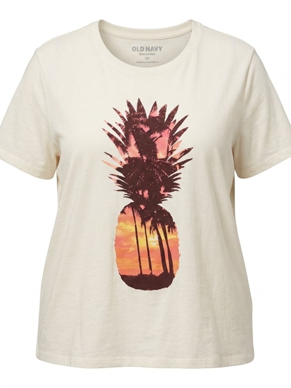 Old Navy Women's Plus 3XL Tropical Pineapple Sunset Graphic T-Shirt Beach Tee